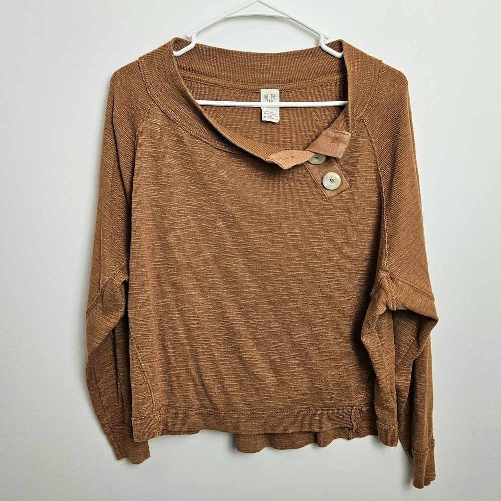 We The Free People Don't Forget Me Top Sz S Knit Cedar Button Raw Edge Detail